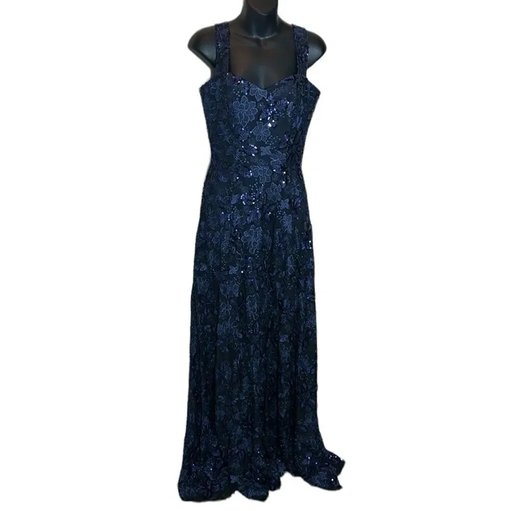 Dress the population anabel floral sequin gown navy small new prom maxi event - Picture 3 of 16